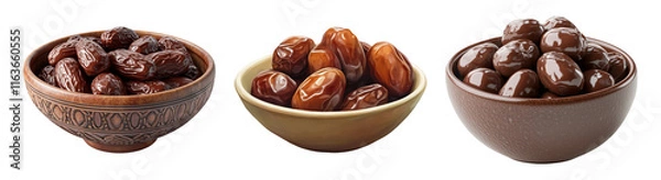 Fototapeta Assorted Dates in Bowls Isolated on Transparent Background