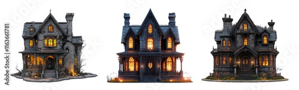 Fototapeta Collection of Isolated Haunted Houses on Transparent Background