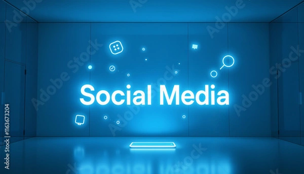 Fototapeta Social Media glowing header and banner with futuristic green screen background