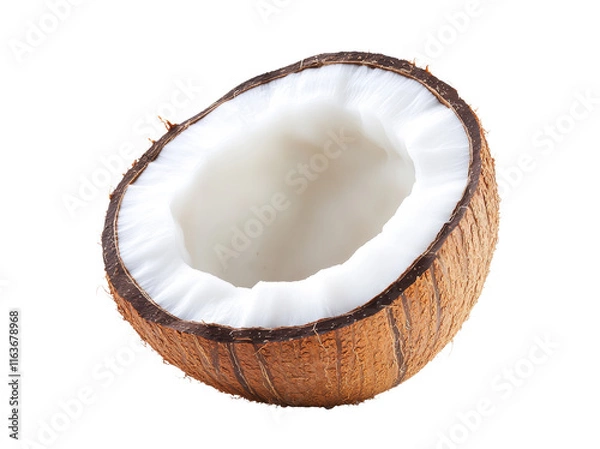Obraz High-Quality PNG coconut half with white flesh on white background