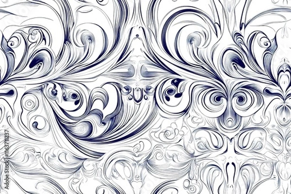 Fototapeta Abstract Pattern with Intricate Flowing Lines in Navy Blue and White