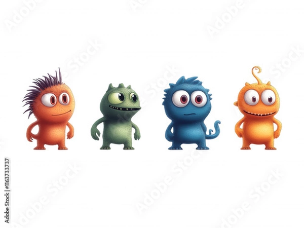 Fototapeta Vibrant Cartoon Characters Group Standing Together In Bright Colors Background.