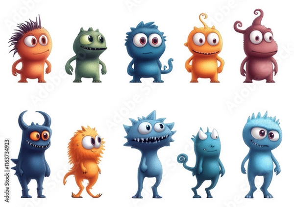 Fototapeta  Whimsical Animated Monsters in Cartoon Style with Vibrant Colors & Patterns