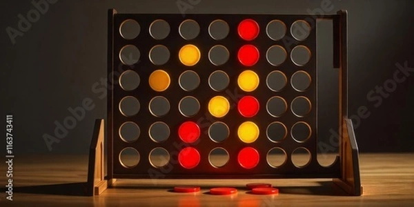 Fototapeta Connect four game in progress with players strategizing their next moves in a cozy indoor setting