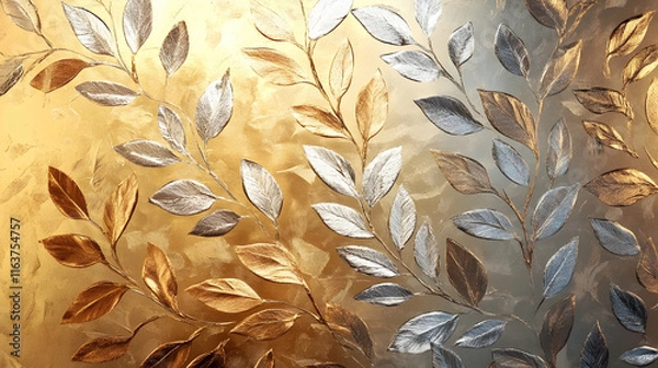 Obraz Golden and silver leaves create stunning pattern, showcasing elegance and naturea??s beauty, adding sophistication to any space