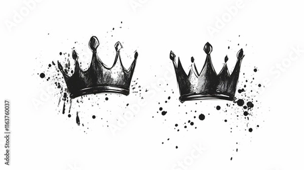 Obraz Hand drawn crowns isolated on white background, black ink graffiti king or prince diadem