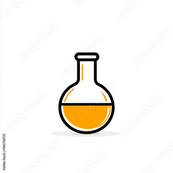 Fototapeta Laboratory flask filled with bright yellow liquid resting on clean surface in scientific context