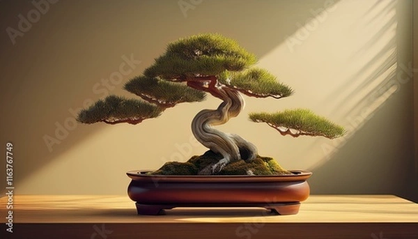 Fototapeta Generated image"Quiet Elegance: A Single Bonsai Amidst Soft Shadows