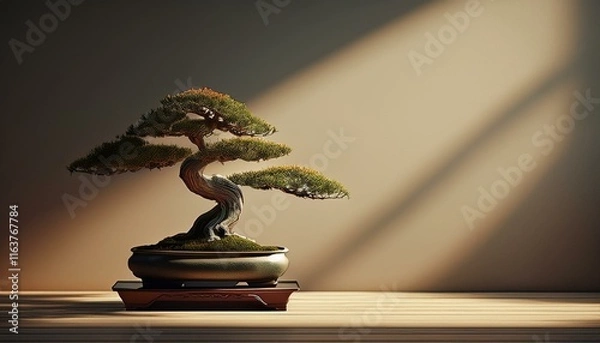 Fototapeta Generated image"Quiet Elegance: A Single Bonsai Amidst Soft Shadows