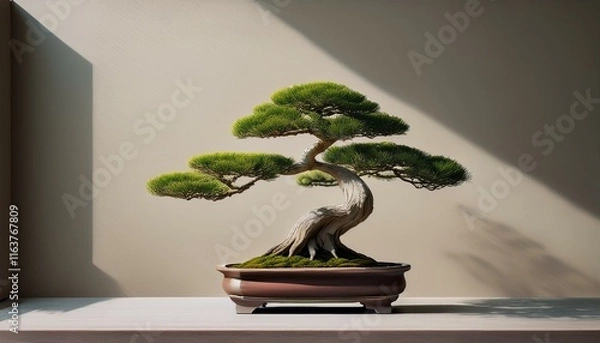 Fototapeta Generated image"Quiet Elegance: A Single Bonsai Amidst Soft Shadows