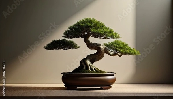 Fototapeta Generated image"Quiet Elegance: A Single Bonsai Amidst Soft Shadows