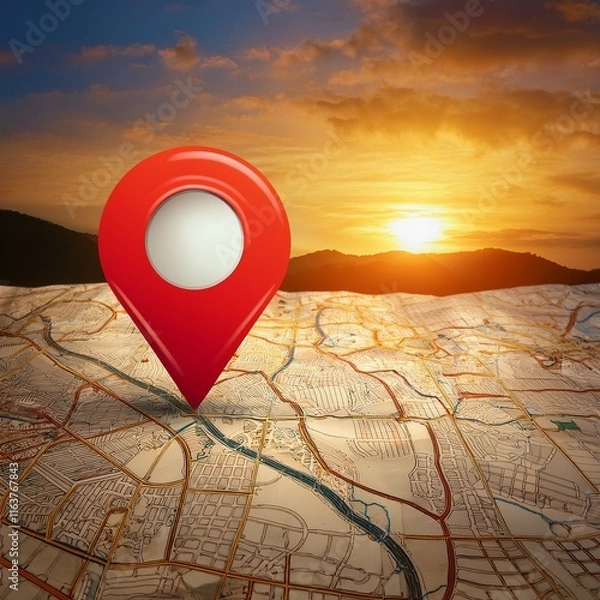 Fototapeta map and location marking pin