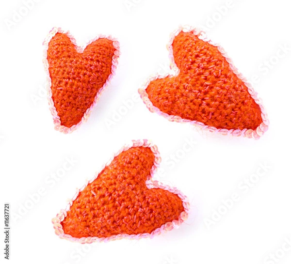 Obraz three woollen red hearts