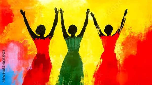 Obraz Gospel singers raising hands in colorful praise and worship