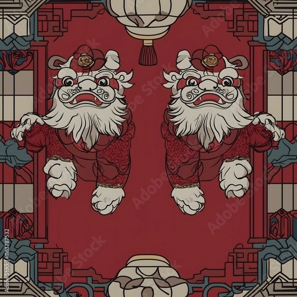 Obraz Chinese New Year Lion Dance Pattern 