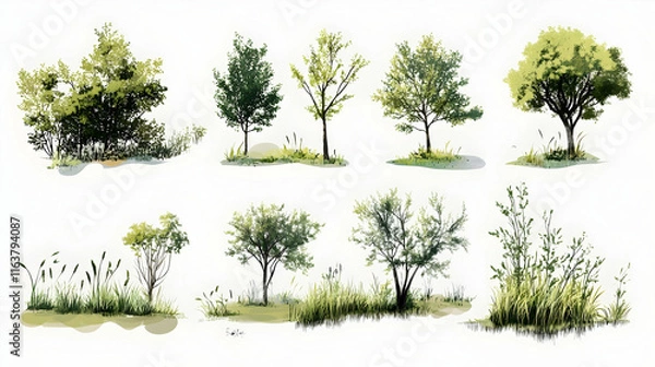 Obraz Marsh trees set isolated, vector