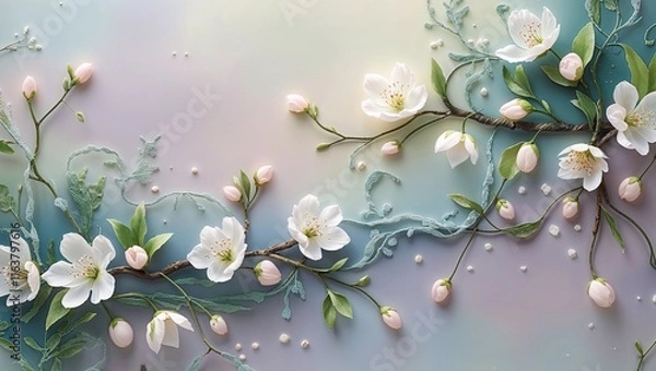 Obraz A Whimsical Art Piece Featuring a Delicate Floral Design, Soft Pastel Colors, and Playful Elements, Creating a Dreamy and Romantic Atmosphere
