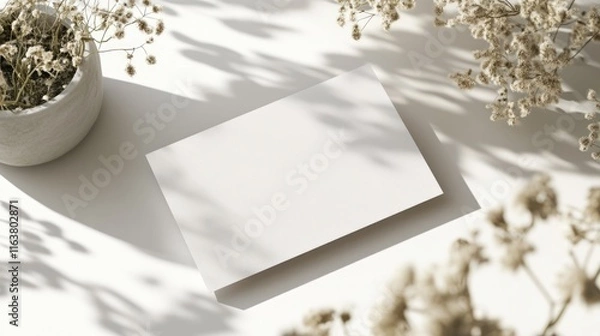 Obraz Minimalist layout features blank card surrounded by delicate fol
