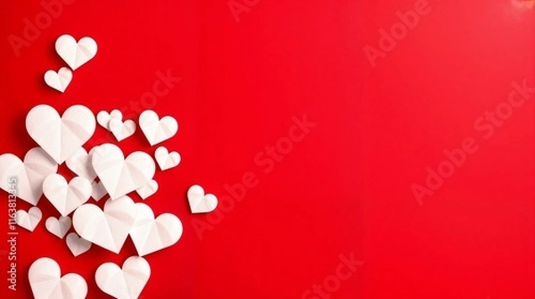 Obraz White paper hearts on red background