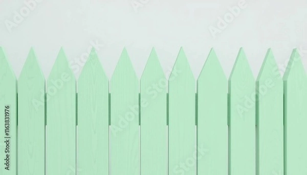 Fototapeta Symmetrical mint-colored picket fence with a clean, neutral backdrop