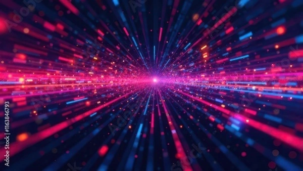 Fototapeta glitch effect background, digital lines, chromatic aberration, colorful stripes, pixelated texture, cyberpunk, futuristic, dark background, high contrast, vibrant