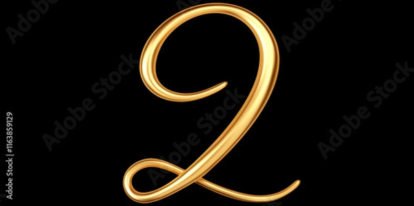 Fototapeta Golden Number 2 Luxury Text Design Vector Illustration.	