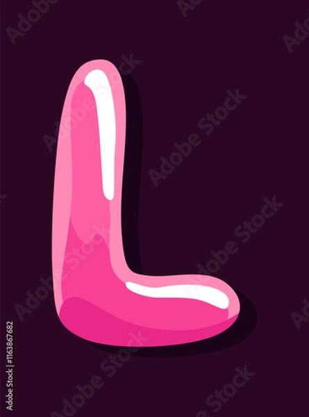 Fototapeta Jelly colorful letter L. Soft glossy multicolored candy font. Isolated bright delicious sweet alphabet, lollipop or marmalade ABC. Vector illustration