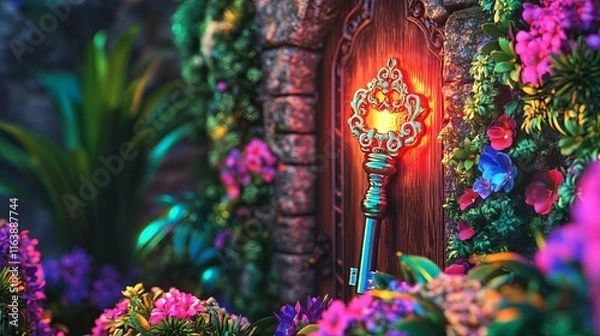 Obraz Magical Key Unlocking Enchanted Forest Door