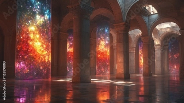 Obraz Cosmic pillars in ancient hall.