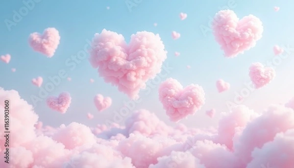 Obraz Pink clouds in shape of hearts. Romantic and dreamy atmosphere. Valentine's day concept. 