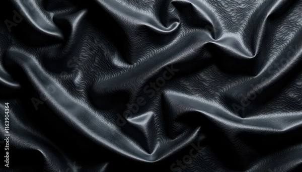 Fototapeta Wrinkled black foil, intense shine and shadows, design, pattern