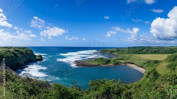 Fototapeta Stunning Panoramic View of a Secluded Cove on a Tropical Island