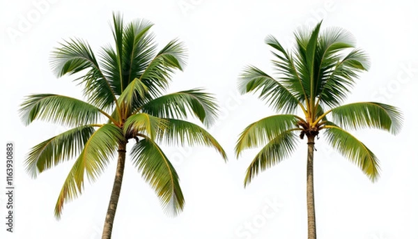Fototapeta Two Tropical Palm Trees Against a Clean White Background
