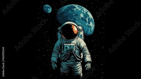 Fototapeta HD image of an astronaut with the planet Earth and the moon behind him.