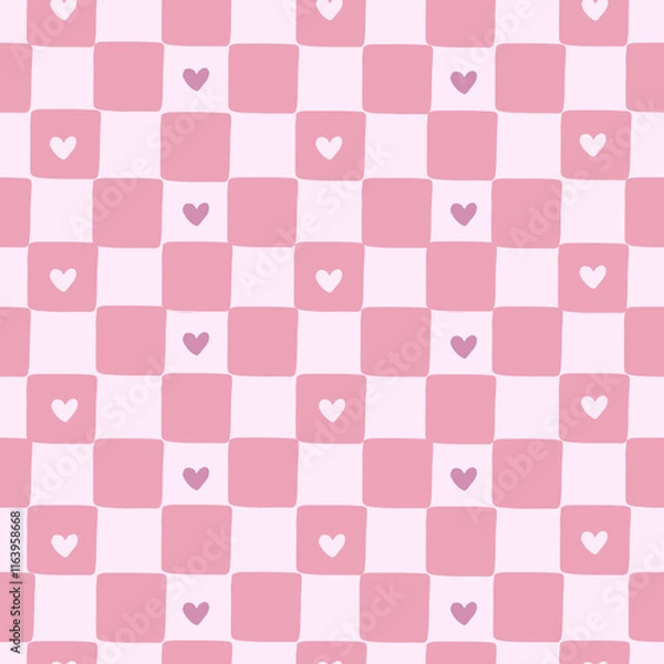 Fototapeta Valentines checkerboard hearts seamless pattern