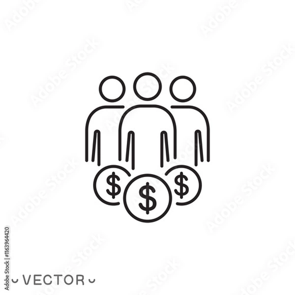 Fototapeta partnership team icon, business customer, facility leader, work team thin line symbol concept isolated on white background, editable stroke eps 10 vector illustration
