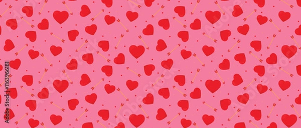 Fototapeta Seamless lovely pattern with hearts and arrows. Valentine's day repeat pattern for decoration and print. Love and Valentine's day romantic repetition pattern