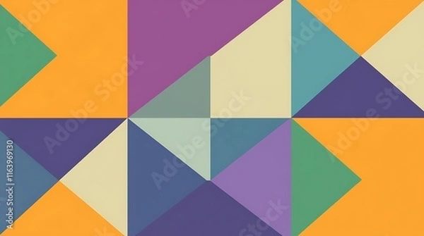 Fototapeta Geometric Color Block Pattern: Abstract art featuring a vibrant and harmonious arrangement of triangles in muted jewel tones. Perfect for modern design projects. 