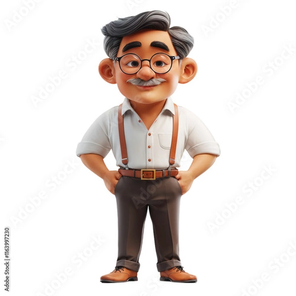 Fototapeta A cheerful 3D render cartoon grandpa figure