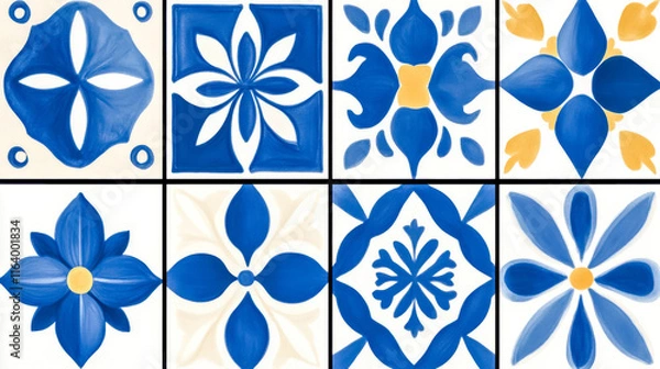 Obraz Traditional portuguese azulejo tiles showing blue and white floral patterns