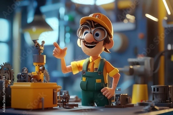 Obraz Whimsical Factory Foreman in Cheerful Cartoon Style