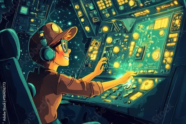 Obraz Whimsical Control Panel in Cartoon Style