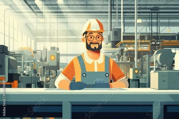 Obraz Whimsical Factory Worker in Cheerful Cartoon Style