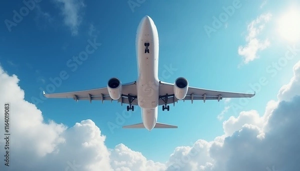 Fototapeta Airplane Flying Above Clouds in Clear Sky