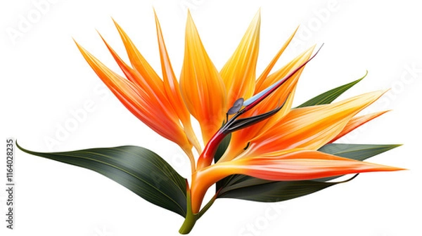 Fototapeta Stunning bird of paradise flower in full bloom with rich colors and intricate details, studio view, isolated on transparent background.