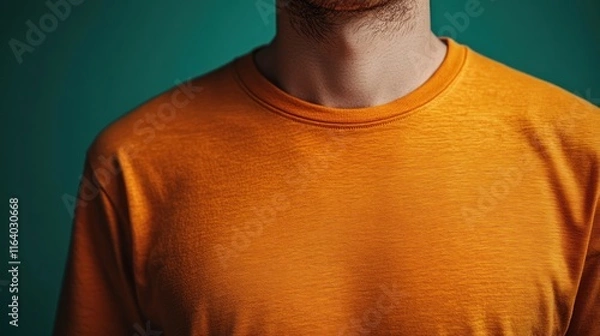 Fototapeta Man's orange shirt, close-up texture.