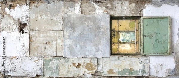 Fototapeta Abandoned industrial wall with vintage windows showcasing the beauty of decay and forgotten architectural history in a urban setting