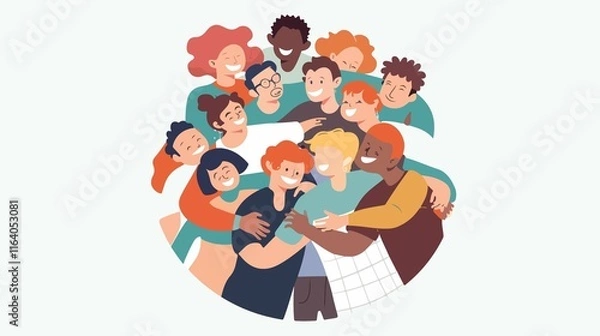 Obraz Diverse Group Embracing in Circle Demonstrate Unity and Teamwork