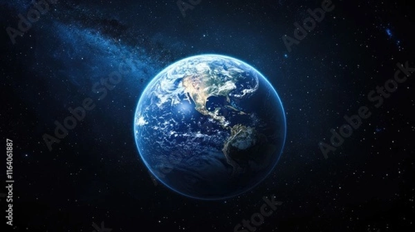 Fototapeta A stunning view of Earth from space showcasing its vibrant colors and intricate details against the backdrop of the cosmos.