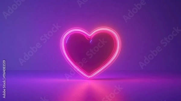 Fototapeta Bright heart. Neon sign. Retro neon heart sign on purple background. Design element for Happy Valentine's Day.